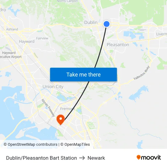 Dublin/Pleasanton Bart Station to Newark map