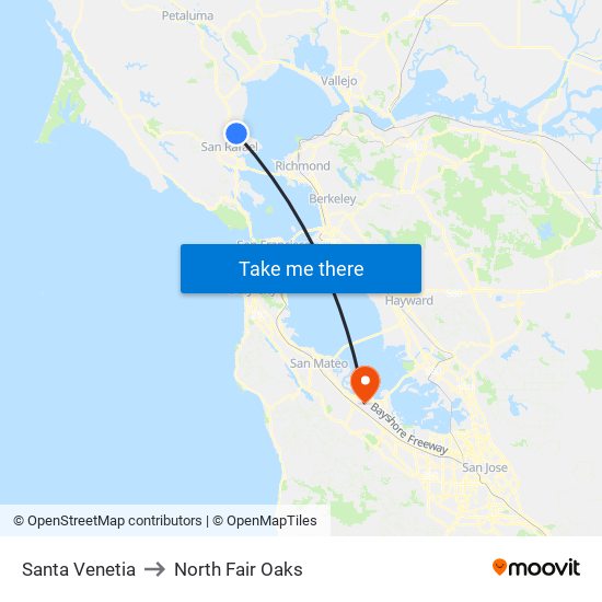 Santa Venetia to North Fair Oaks map