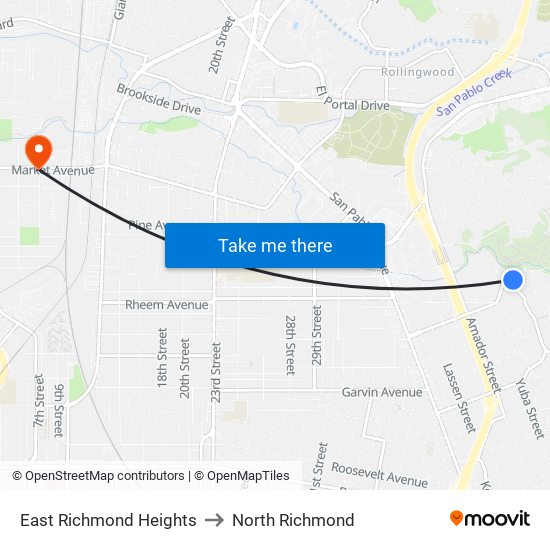 East Richmond Heights to North Richmond map