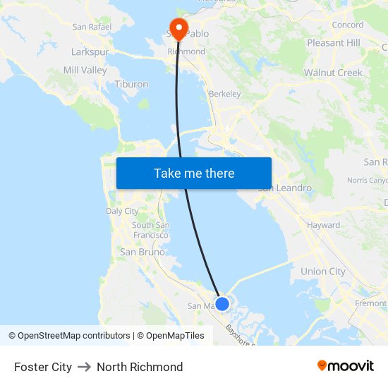 Foster City to North Richmond map