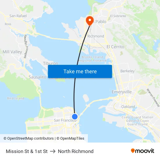Mission St & 1st St to North Richmond map