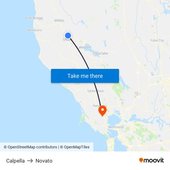 Calpella to Novato map