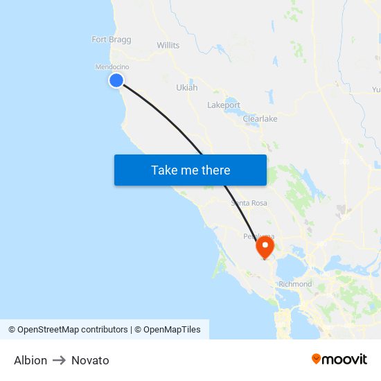 Albion to Novato map