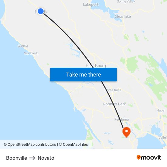 Boonville to Novato map