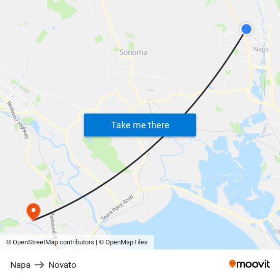 Napa to Novato map