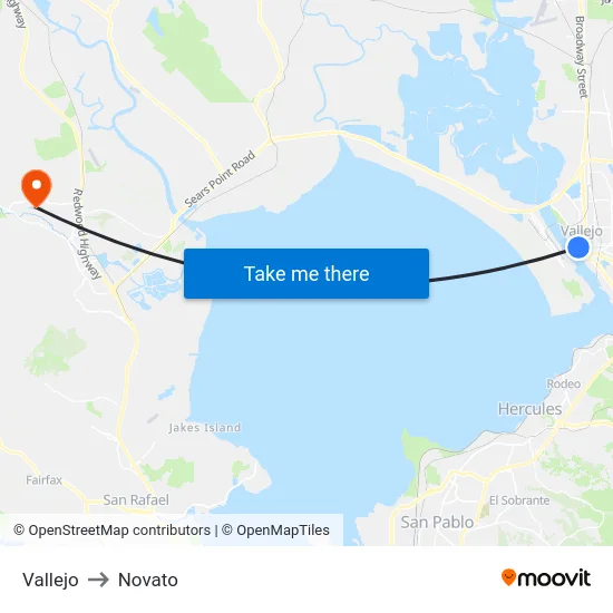 Vallejo to Novato map