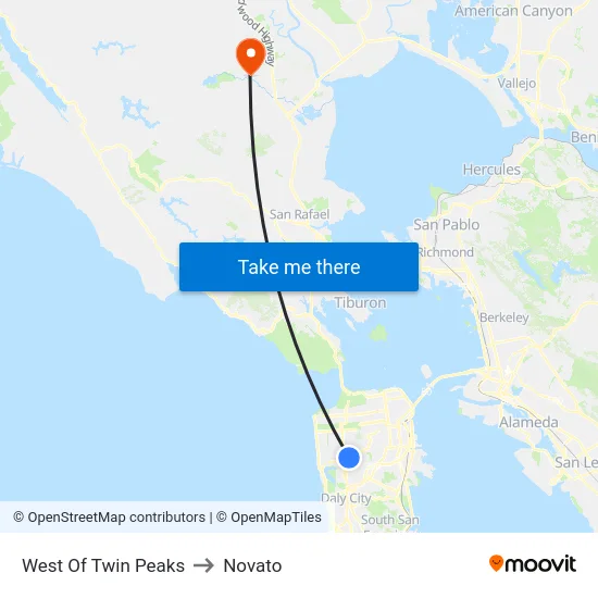 West Of Twin Peaks to Novato map