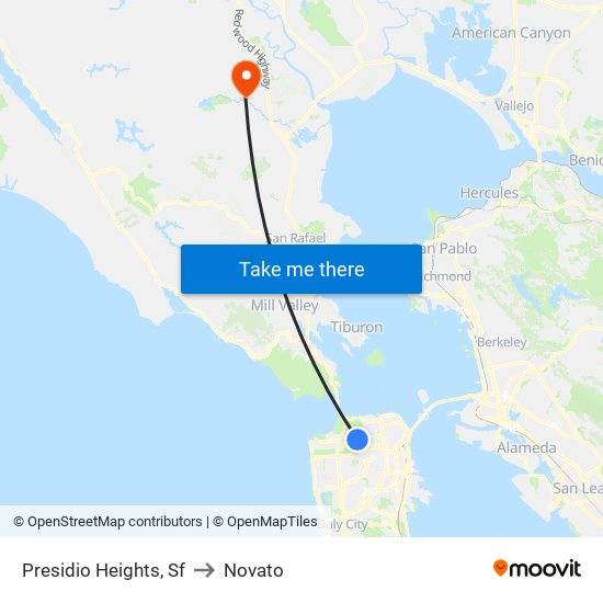 Presidio Heights, Sf to Novato map