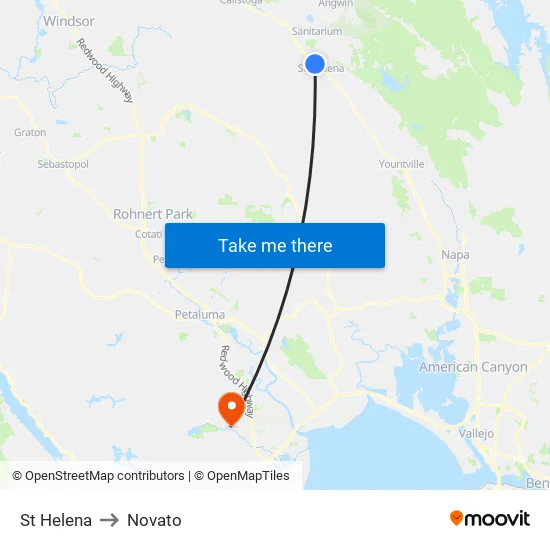 St Helena to Novato map