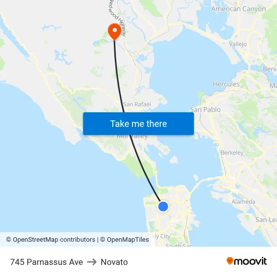 745 Parnassus Ave to Novato map