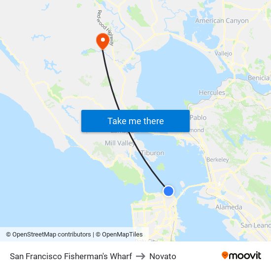 Fisherman's Wharf to Novato map