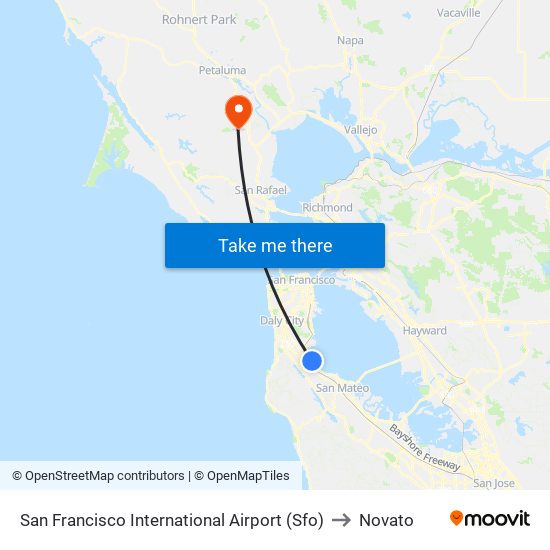 San Francisco International Airport (Sfo) to Novato map