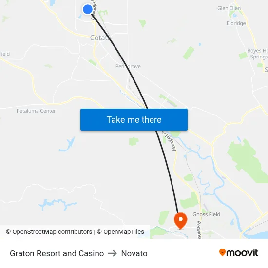 Graton Resort and Casino to Novato map