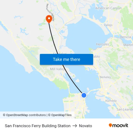 San Francisco Ferry Building Station to Novato map