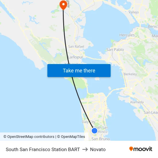 South San Francisco Station BART to Novato map