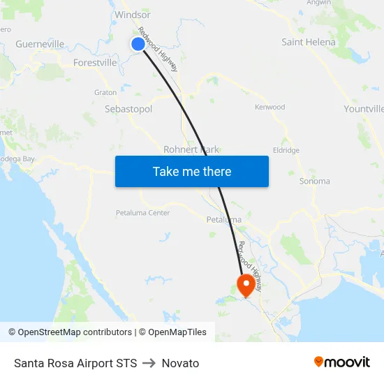 Santa Rosa Airport STS to Novato map