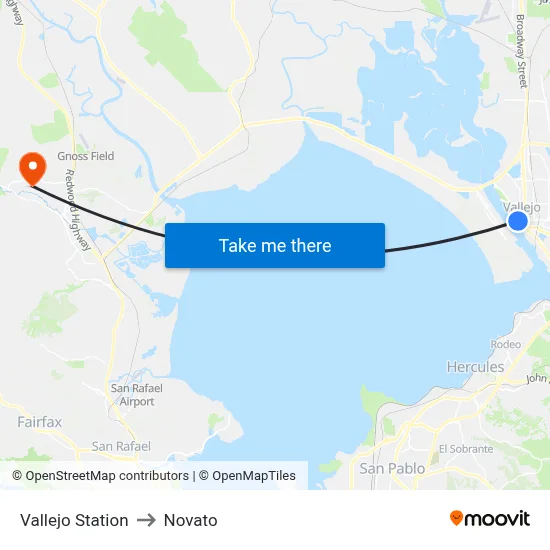 Vallejo Station to Novato map
