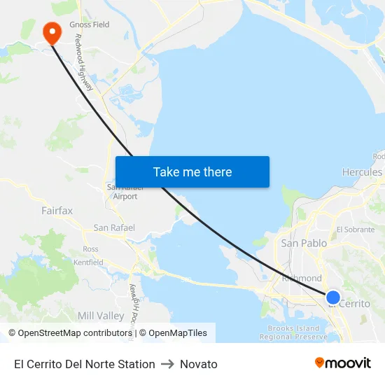 El Cerrito Del Norte Station to Novato map