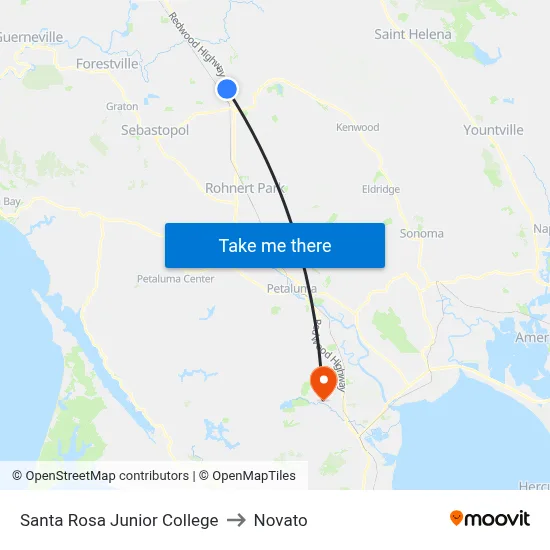 Santa Rosa Junior College to Novato map