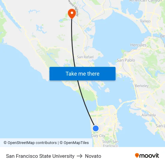 San Francisco State University to Novato map