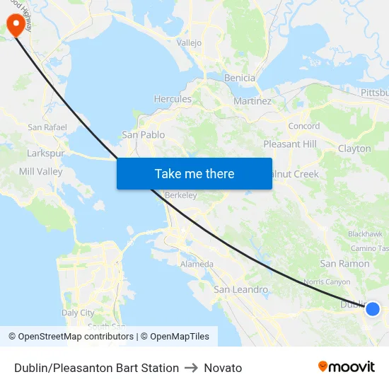 Dublin/Pleasanton Bart Station to Novato map