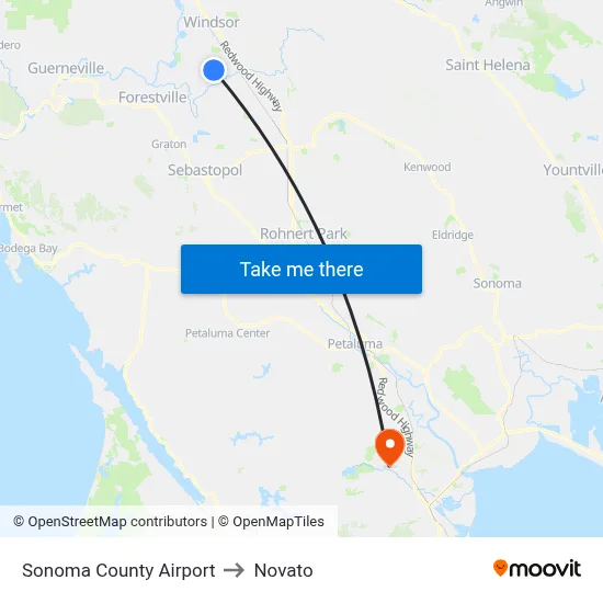 Sonoma County Airport to Novato map