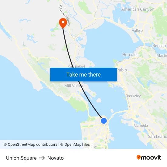 Union Square to Novato map