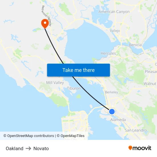 Oakland to Novato map
