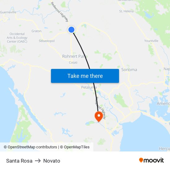 Santa Rosa to Novato map