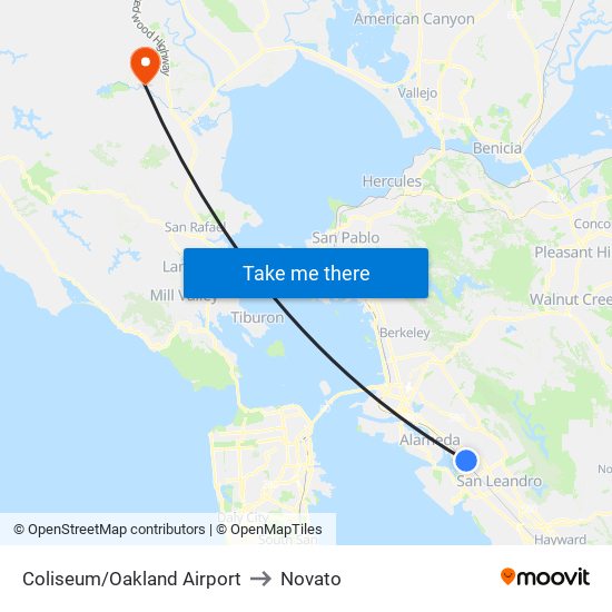 Coliseum/Oakland Airport to Novato map