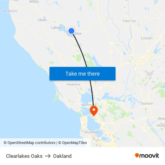 Clearlakes Oaks to Oakland map