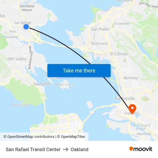 San Rafael Transit Center to Oakland map