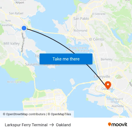 Larkspur Ferry Terminal to Oakland map