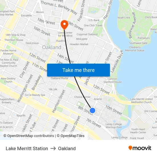 Lake Merritt Station to Oakland map