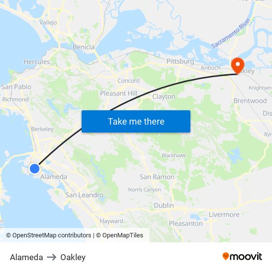 Alameda to Oakley map