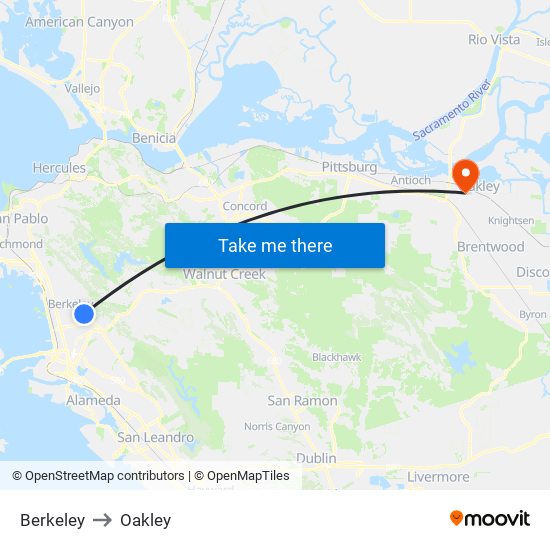 Berkeley to Oakley map