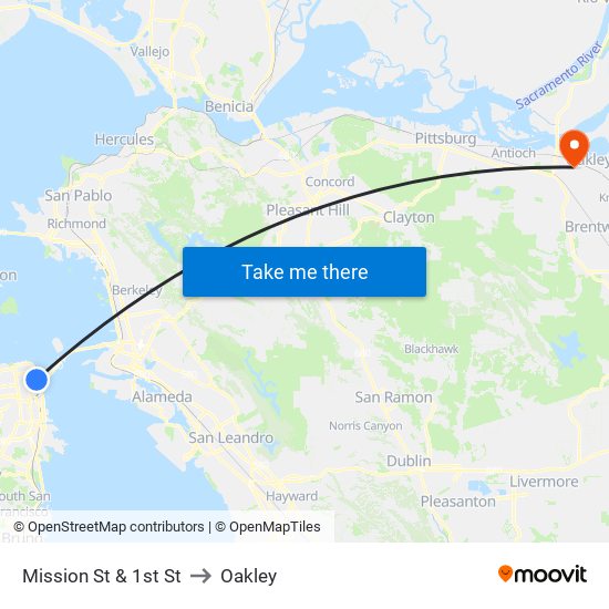 Mission St & 1st St to Oakley map