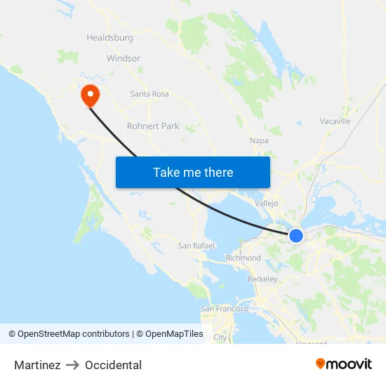 Martinez to Occidental map