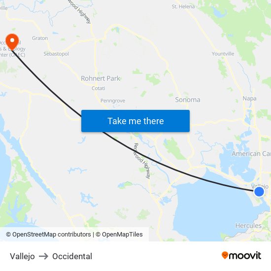 Vallejo to Occidental map