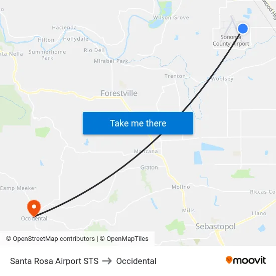 Santa Rosa Airport STS to Occidental map