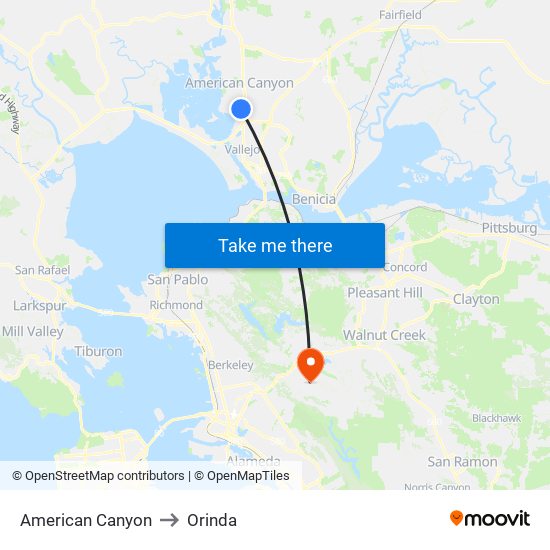 American Canyon to Orinda map