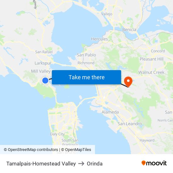 Tamalpais-Homestead Valley to Orinda map