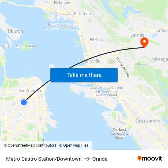 Metro Castro Station/Downtown to Orinda map