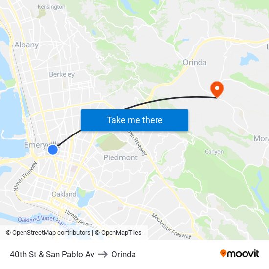 40th St & San Pablo Av to Orinda map