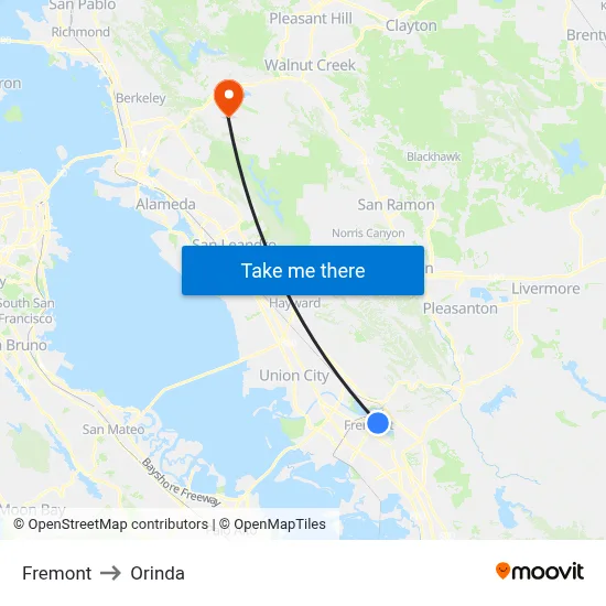 Fremont to Orinda map