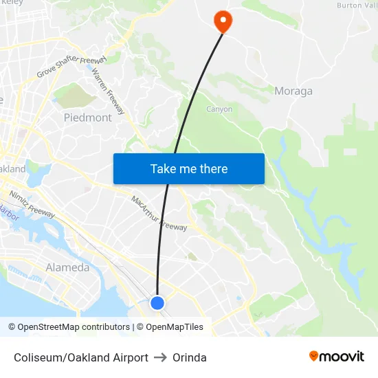 Coliseum/Oakland Airport to Orinda map