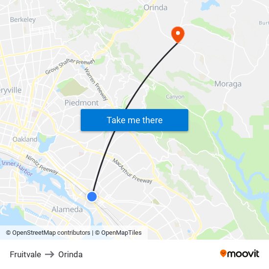 Fruitvale to Orinda map