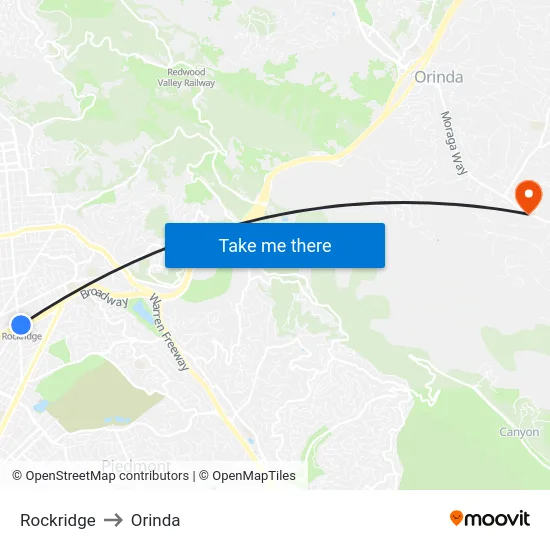 Rockridge to Orinda map