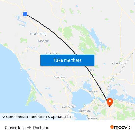 Cloverdale to Pacheco map