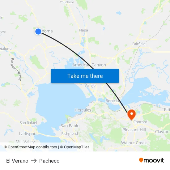 El Verano to Pacheco map